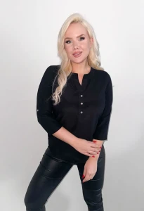 Bluzka koszulowa z 3/4 rękawem LARA czarna Plus Size 46-60 