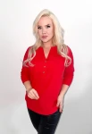 Bluzka koszulowa z 3/4 rękawem LARA czerwona Plus Size 46-60