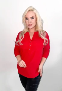 Bluzka koszulowa z 3/4 rękawem LARA czerwona Plus Size 46-60