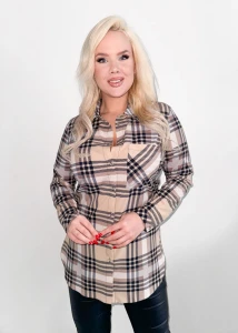 Koszula ONE beżowa krata Plus Size 44-58