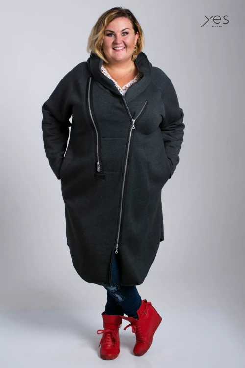 Płaszcz Dresowy grafitowy Plus Size, duże rozmiary  44 46 48 50 52 54
