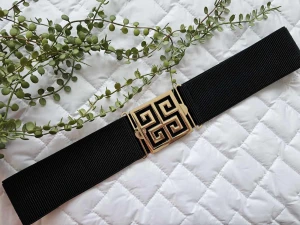 Pasek gumowy "Egipski wzór" czarny Plus Size