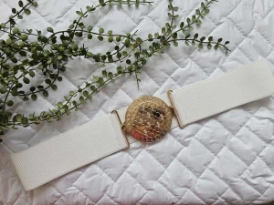 Pasek gumowy "Rybia łuska" biały Plus Size