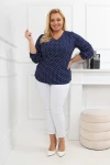 Bluzka 3/4 rękaw w groszki KAYAH granat Plus Size 44-58