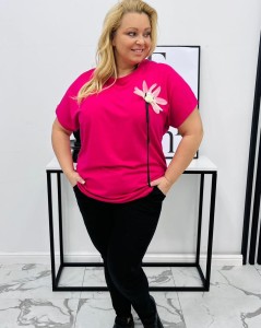 Bluzka z kwiatkiem ZIZU fuksja Plus Size 50-56