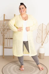 Kardigan ażurowy AMELIA żółty Plus Size 44/52