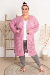 Kardigan ażurowy AMELIA pudrowy Plus Size 44/52