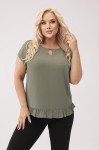 Bluzka z falbanką ROZALIA khaki Plus Size 44-54