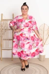 Sukienka dekolt V z paskiem MERLIN kwiaty 2 Plus Size 42-52