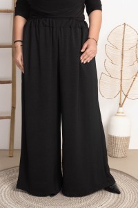 Spodnie z szeroką nogawką KULOTY z crepy czarne Plus Size 50/56 