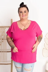 T-shirt Vneck WIWI róż Plus Size 48/54