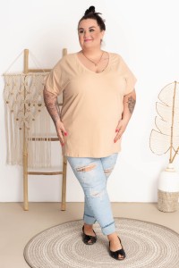 T-shirt Vneck WIWI beżowa Plus Size 48/54