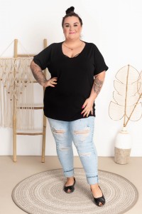 T-shirt Vneck WIWI czarny Plus Size 48/54
