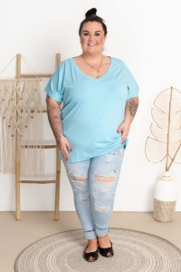 T-shirt Vneck WIWI błękitna Plus Size 48/54
