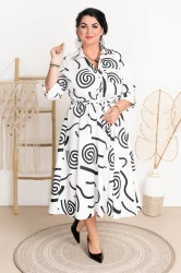 Sukienka z paskiem ILONA biała wzory Plus Size 44-52