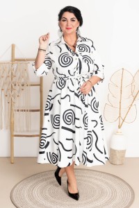 Sukienka z paskiem ILONA biała wzory Plus Size 44-52
