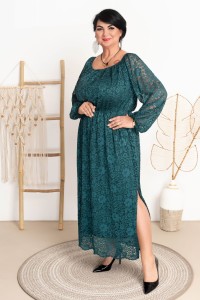 Sukienka Koronkowa MAXI DREAM butelkowa zieleń Plus Size 46-54