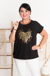T-shirt z aplikacją SUZI czarny serce Plus Size 42-52