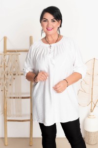 Bluzka z wiązaniem DENIT biała Plus Size 48/52