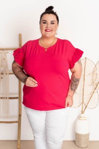 T-shirt z falbankami z koronką SUITE fuksja Plus Size 42-52