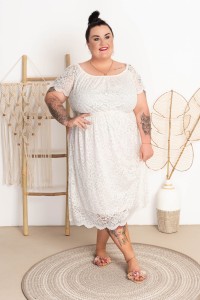 Sukienka Koronkowa MAXI DREAM śmietankowa Plus Size 46-54