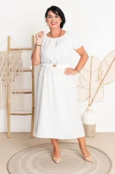 Sukienka Maxi z paskiem WIKTORIA biała Plus Size 44-52