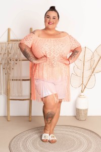 Top koronkowy z frędzlami AVIA orange Plus Size 46/56