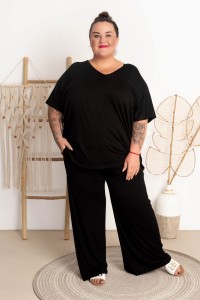Bluzka Vneck z wiskozy KELLI czarna Plus Size 44-58