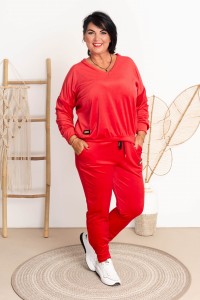 Welurowy Komplet dresowy INES czerwony Plus Size 44/48