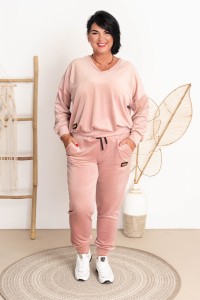 Welurowy Komplet dresowy INES puder Plus Size 44/48
