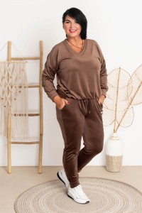 Welurowy Komplet dresowy INES czekoladowy Plus Size 44/48