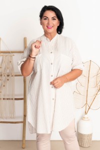 Długa Koszula w paski SAMI beż Plus Size 44/50