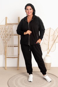 Dres zapinany z koronką LUX eko-skórka + perełki Plus Size 48-54 