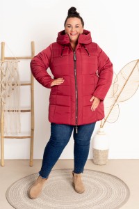 Zimowa taliowana Kurtka KAMA bordo Plus Size 44-52