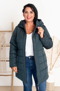 Zimowa taliowana Kurtka KAMA butelkowa zieleń Plus Size 44-52