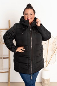 Zimowa taliowana Kurtka KAMA czarna Plus Size 44-52