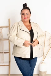 Ramoneska z Ekoskóry BABYLON śmietankowa Plus Size 46-56