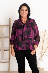 Bluzka z krawatką MEGI wzór róż Plus Size 44-54