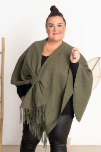 Ponczo z Frędzlami RONI khaki Plus Size 44/64