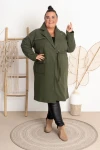 Płaszczyk flauszowy z paskiem KATIA khaki Plus Size 46/52
