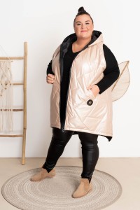 Bezrękawnik lakierowany DONA perłowy beż Plus Size 48-56