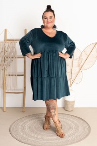 Sukienka Welurowa z falbanami AXA petrol Plus Size 50-60