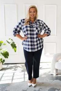Koszula w kratę VIOLET kratka biał-granatowa Plus Size 44-56