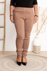 Spodnie w gumkę MIKSA DŁUGIE 09 wysoki stan pudrowy brąz Plus Size 42-60