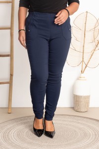 Spodnie w gumkę MIKSA DŁUGIE 09 wysoki stan granat Plus Size 42-60