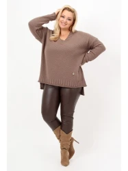 Sweter z dłuższym tyłem PATI brąz Plus Size 46/50