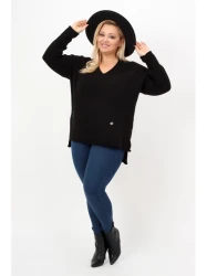 Sweter z dłuższym tyłem PATI czarny Plus Size 46/50