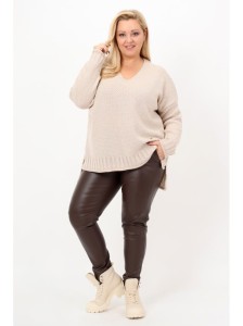Sweter z dłuższym tyłem PATI beż Plus Size 46/50