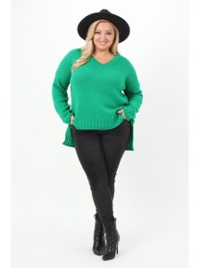 Sweter z dłuższym tyłem PATI zielony Plus Size 46/50