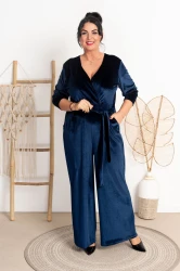 Kombinezon welurowy NEFRE granatowy Plus Size 42-52 